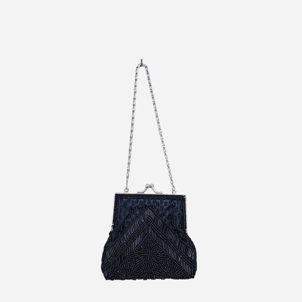 vintage glam formal black beaded mini bag